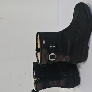 UGG Black Brown Leather Duck Boots Side Zip Shearling Lined Size 7.5
